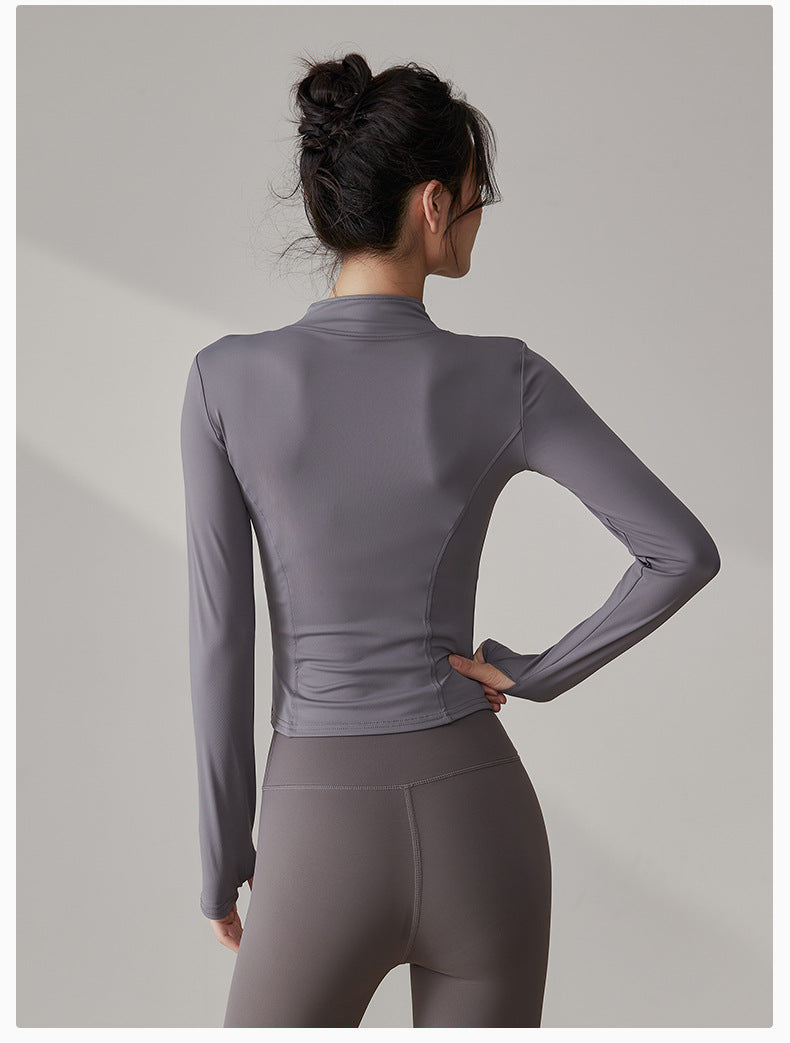 Yoga Tops Women's Slim Fit Fitness Top Zipper Cardigan Training Running Tops Sports Top with Pocket