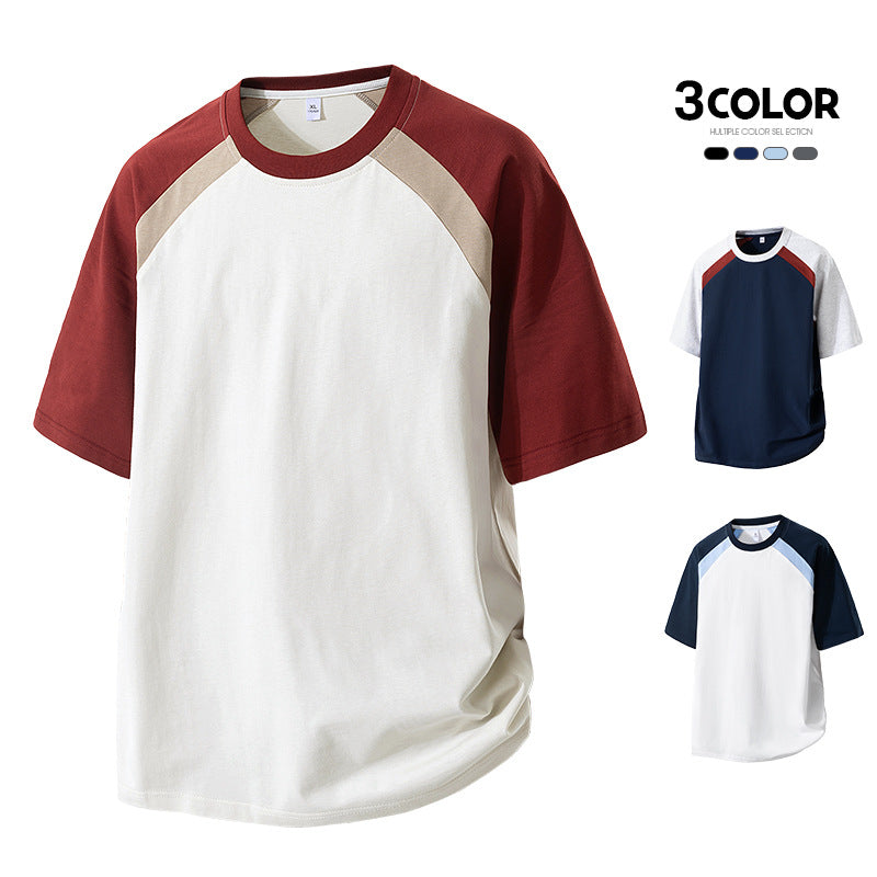 Cross-Border Round Neck T-Shirt Fashionable Young Men's Summer New Three-Quarter Sleeve Round Neck T-Shirt Men's Versatile Loose Work Clothing Style