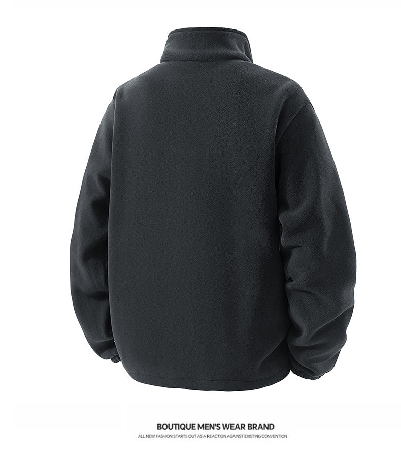 Autumn and Winter New Polar Fleece Jacket Men's Fleece-Lined Thickeneded Warm Youth Stand-Up Collar Fleece Sports Casual Jacket