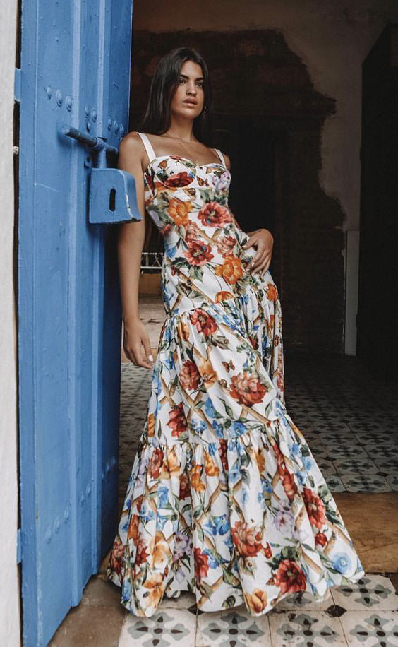 2025 Summer European and American Export New Women's Clothing Wish Amazon Sexy Sleeveless Suspender Long Skirt Printed Dress