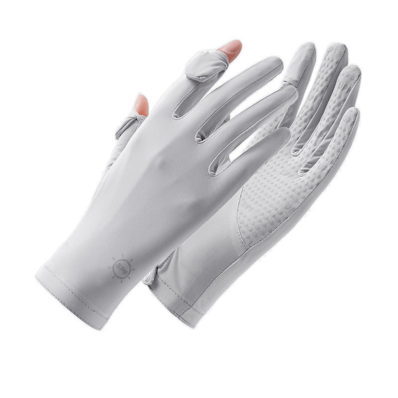 Sun Protection Gloves for Women in Summer Outdoor Sports Cycling Cool Thin Non-Slip Finger Leakage Ice Silk Gloves Anti-Uv F4