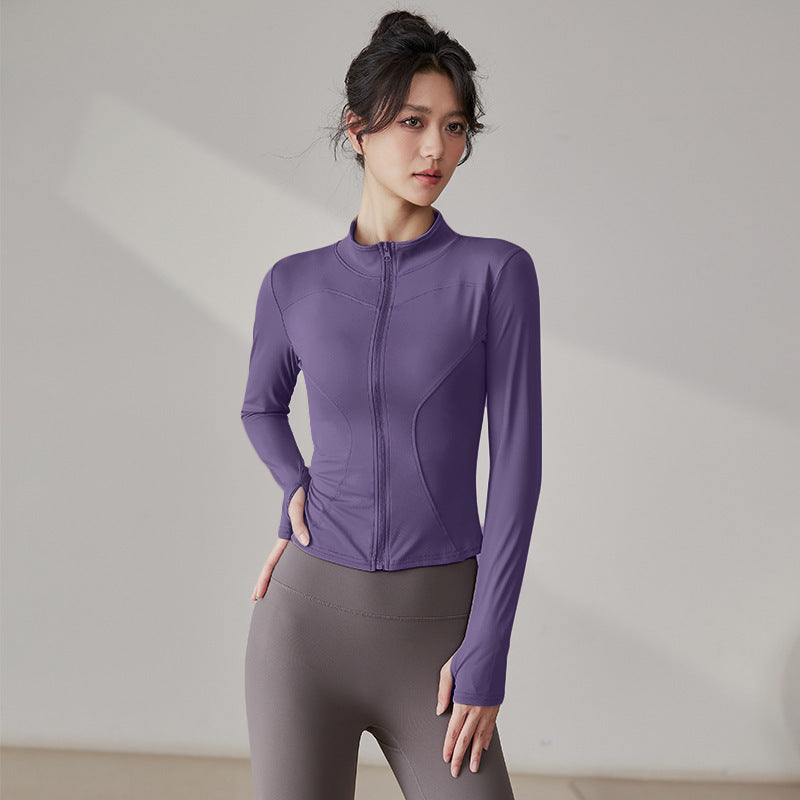 Yoga Tops Women's Slim Fit Fitness Top Zipper Cardigan Training Running Tops Sports Top with Pocket
