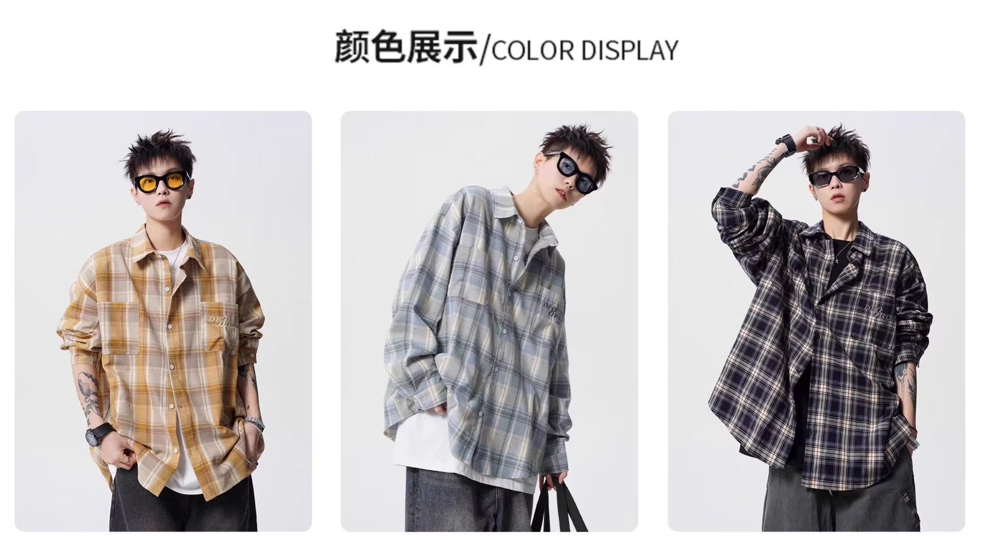 Spring and Autum Cotton Large Size Men's Long-Sleeved Plaid Shirt Men's Trendy American Retro Loose Casual Shirt Jacket