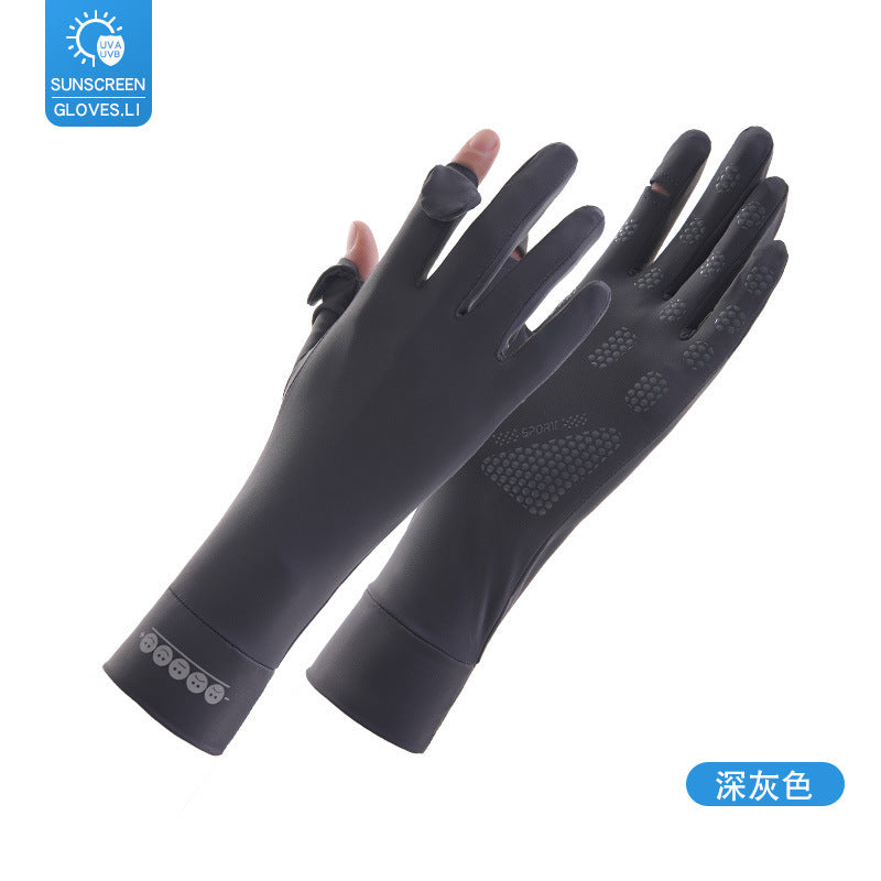 Sun Protection Gloves for Women in Summer Outdoor Sports Cycling Cool Thin Non-Slip Finger Leakage Ice Silk Gloves Anti-Uv F4