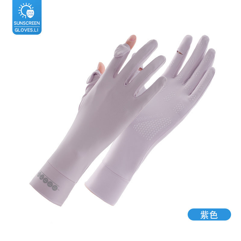 Sun Protection Gloves for Women in Summer Outdoor Sports Cycling Cool Thin Non-Slip Finger Leakage Ice Silk Gloves Anti-Uv F4
