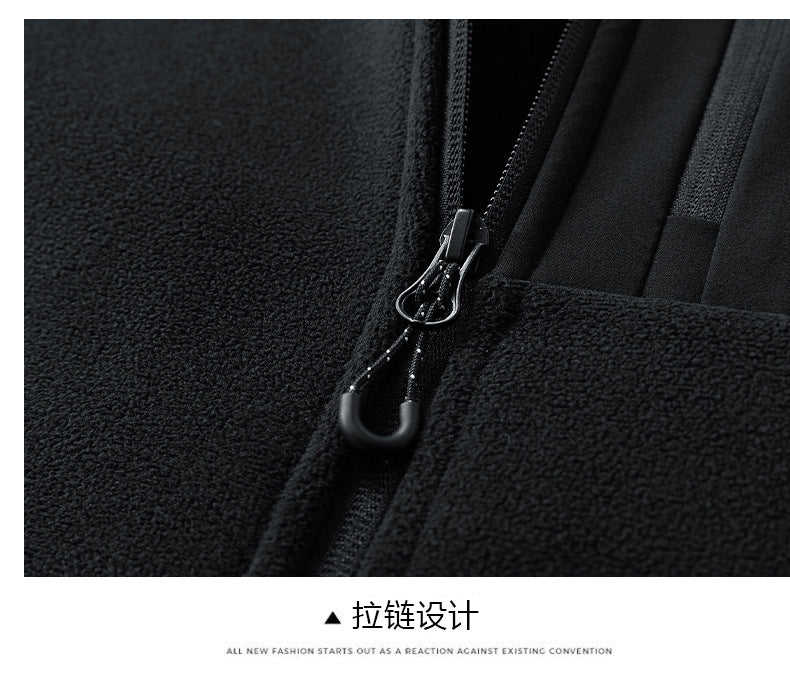 Autumn and Winter New Polar Fleece Jacket Men's Fleece-Lined Thickeneded Warm Youth Stand-Up Collar Fleece Sports Casual Jacket