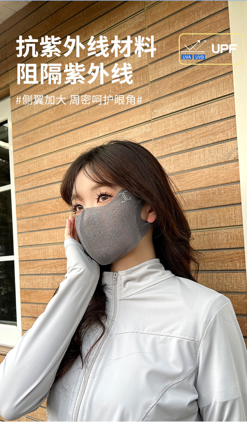 Summer Lace Sunscreen Mask Anti-ultraviolet Ice Silk Stereo Thin Mask High-value Eye-protecting Corner Breathable Sunshade