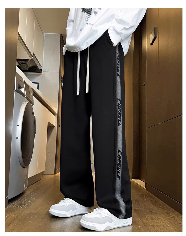 American-Style Patchwork Sports Pants for Men, Autumn Ins Trendy Brand, Versatile Loose Straight-Leg Wide-Leg Casual Long Pants for Teenagers