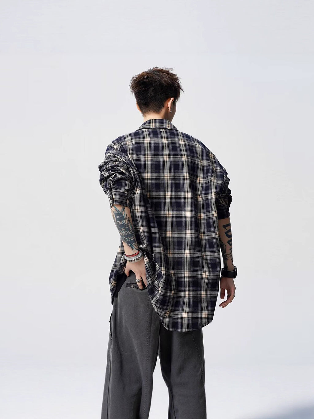 Spring and Autum Cotton Large Size Men's Long-Sleeved Plaid Shirt Men's Trendy American Retro Loose Casual Shirt Jacket