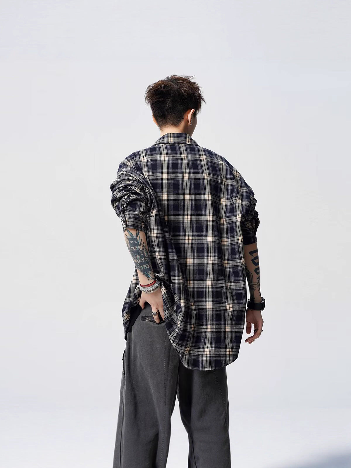 Spring and Autum Cotton Large Size Men's Long-Sleeved Plaid Shirt Men's Trendy American Retro Loose Casual Shirt Jacket