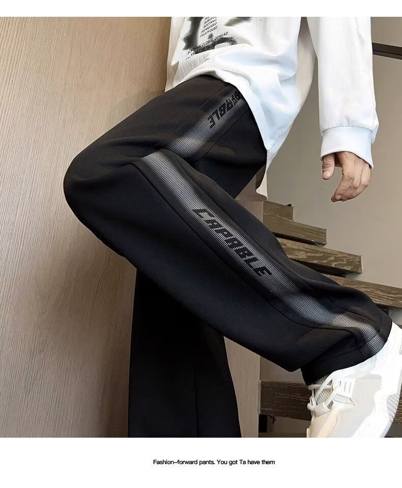 American-Style Patchwork Sports Pants for Men, Autumn Ins Trendy Brand, Versatile Loose Straight-Leg Wide-Leg Casual Long Pants for Teenagers