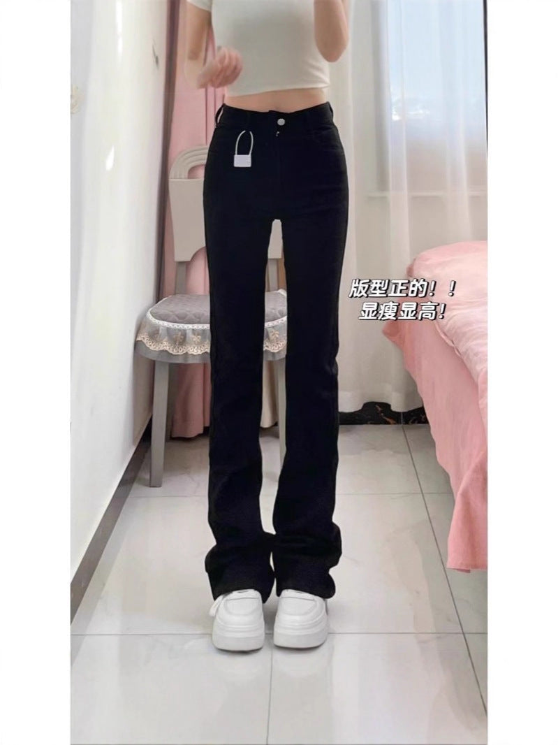 American High Street Black Bootcut Jeans for Women in Autumn and Winter New Style Mid-Waist Tight Slimming Versatile Straight Leg Flared Pants