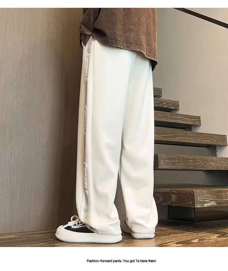 American-Style Patchwork Sports Pants for Men, Autumn Ins Trendy Brand, Versatile Loose Straight-Leg Wide-Leg Casual Long Pants for Teenagers