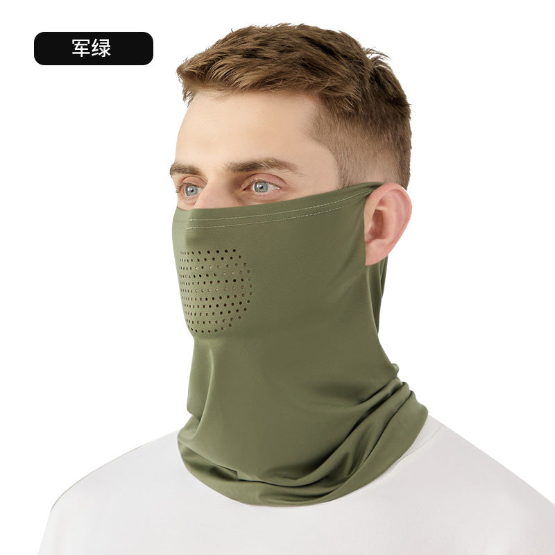 Summer Riding Sunscreen Mask Outdoor Sports Thin Breathable Ice Silk Scarf Ear Hanging Neck Cover Breathable Quick-drying Face Towel