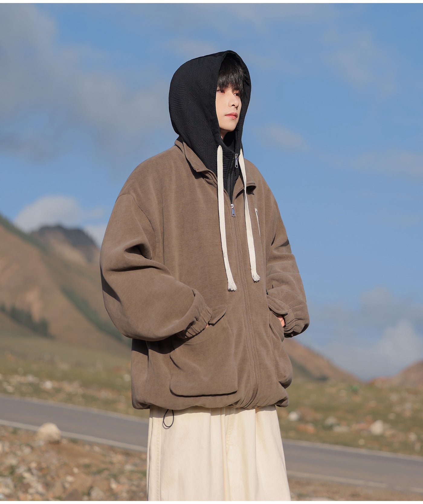 2025 Autumn New Large Size Men's Jackets Fashion Loose Hooded Fake Two-Piece Jackets Trendy Label Tops for Men