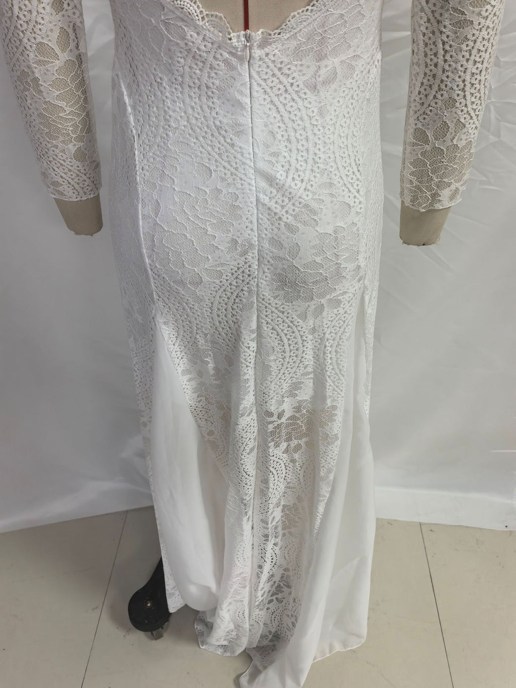 2025 Spring New European and American Women's Celebrity Banquet Wedding Dress Round Neck Long Sleeve Printed Backless Lace Dress