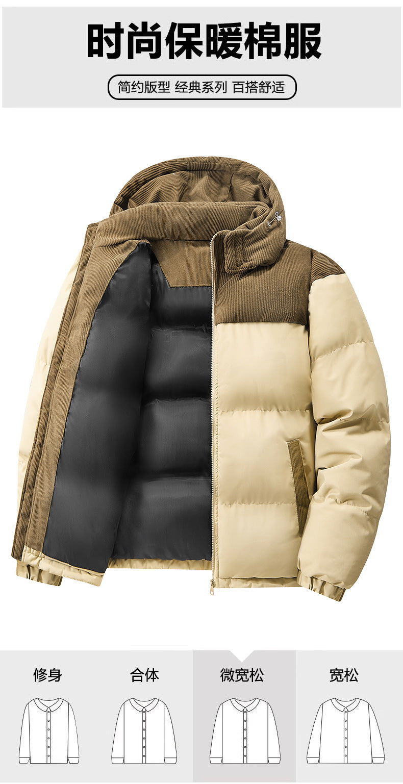 Popular European Size Cross-Border Hooded Cotton Jacket for Men and Women in Winter, Windproof and Velvet Thickened Cotton Jacket for Couples, Thickened High-Quality Cotton