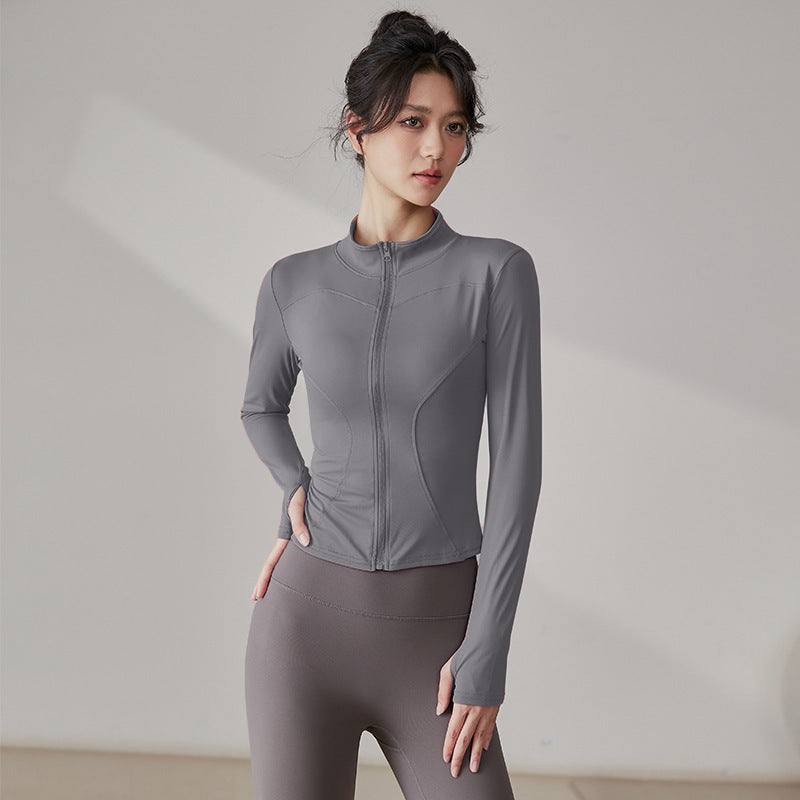 Yoga Tops Women's Slim Fit Fitness Top Zipper Cardigan Training Running Tops Sports Top with Pocket