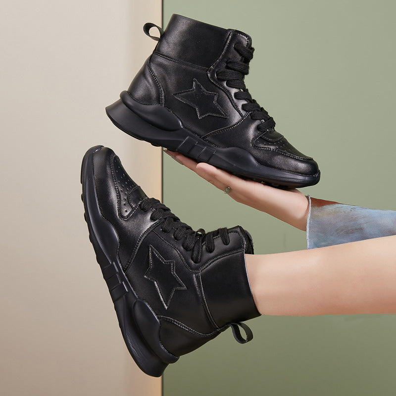 Small Size Women's Shoes 313233 High-Top Shoes with Leather and Velvet, Ultra-Light Waterproof Short Boots, Large Size Women's Shoes 41 to 43, Showing Small Feet