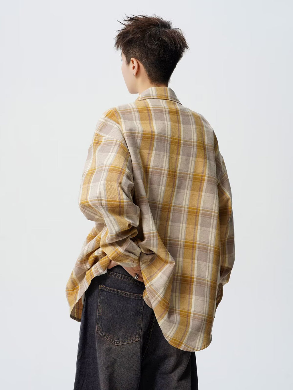 Spring and Autum Cotton Large Size Men's Long-Sleeved Plaid Shirt Men's Trendy American Retro Loose Casual Shirt Jacket