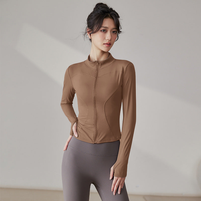 Yoga Tops Women's Slim Fit Fitness Top Zipper Cardigan Training Running Tops Sports Top with Pocket