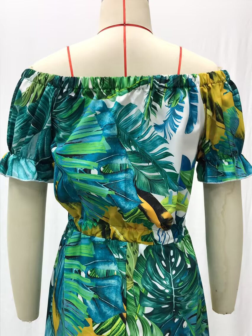 2025 Cross-Border New Spring and Summer European and American Women's Dress Printed One-Shoulder Slimming Look Elegant Commuter Long Skirt