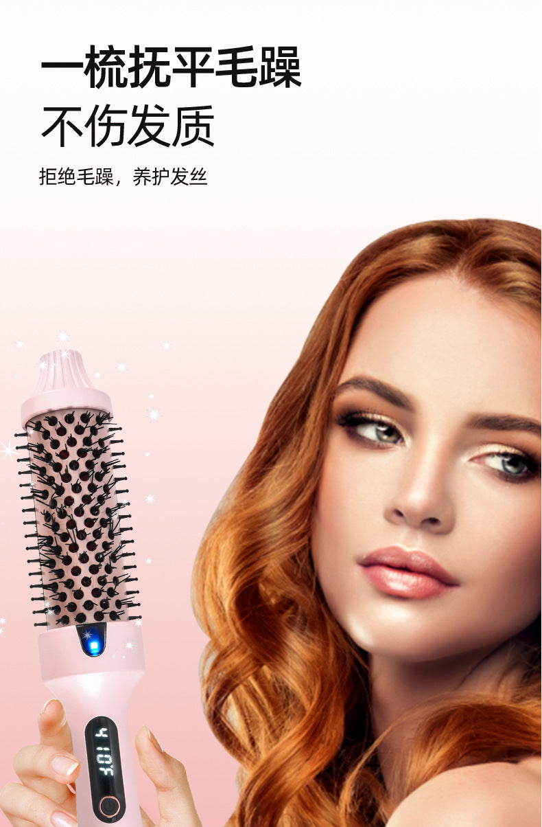 Cross-Border Fluffy Comb Curling Wand 38mm Electric Heating Curling Straightening Comb Multi-Functional Two-In-One Hair Straightener and Curling Iron Dual-Purpose