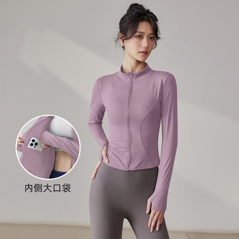 Yoga Tops Women's Slim Fit Fitness Top Zipper Cardigan Training Running Tops Sports Top with Pocket