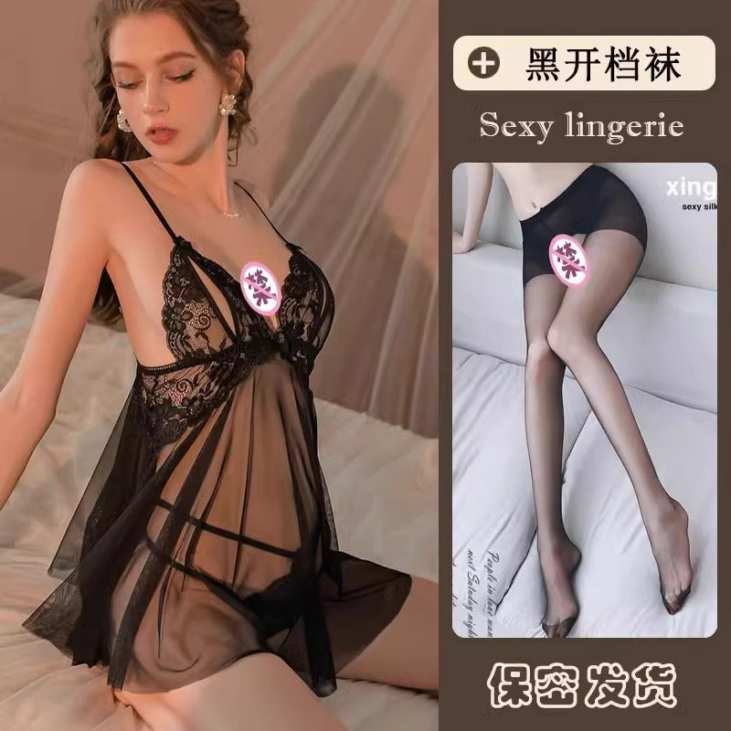 Sexy Women's Summer Mesh Nightgown 2026 New Style Lace Lingerie for Small Busts, Pure Desire Style Camisole Nightdress with a High-End Feel