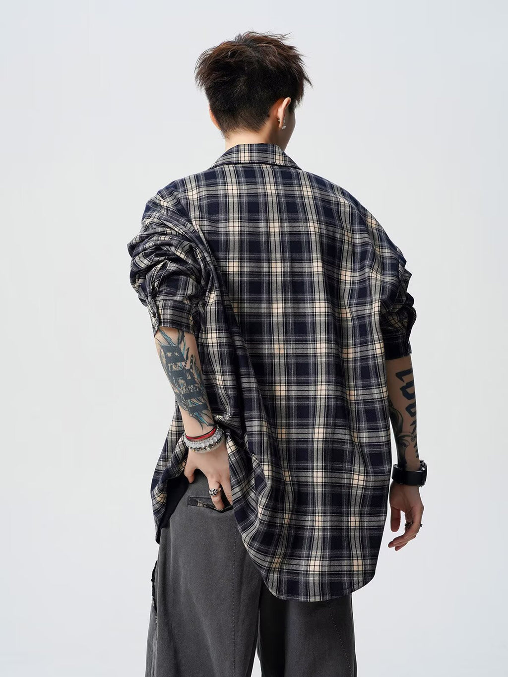Spring and Autum Cotton Large Size Men's Long-Sleeved Plaid Shirt Men's Trendy American Retro Loose Casual Shirt Jacket