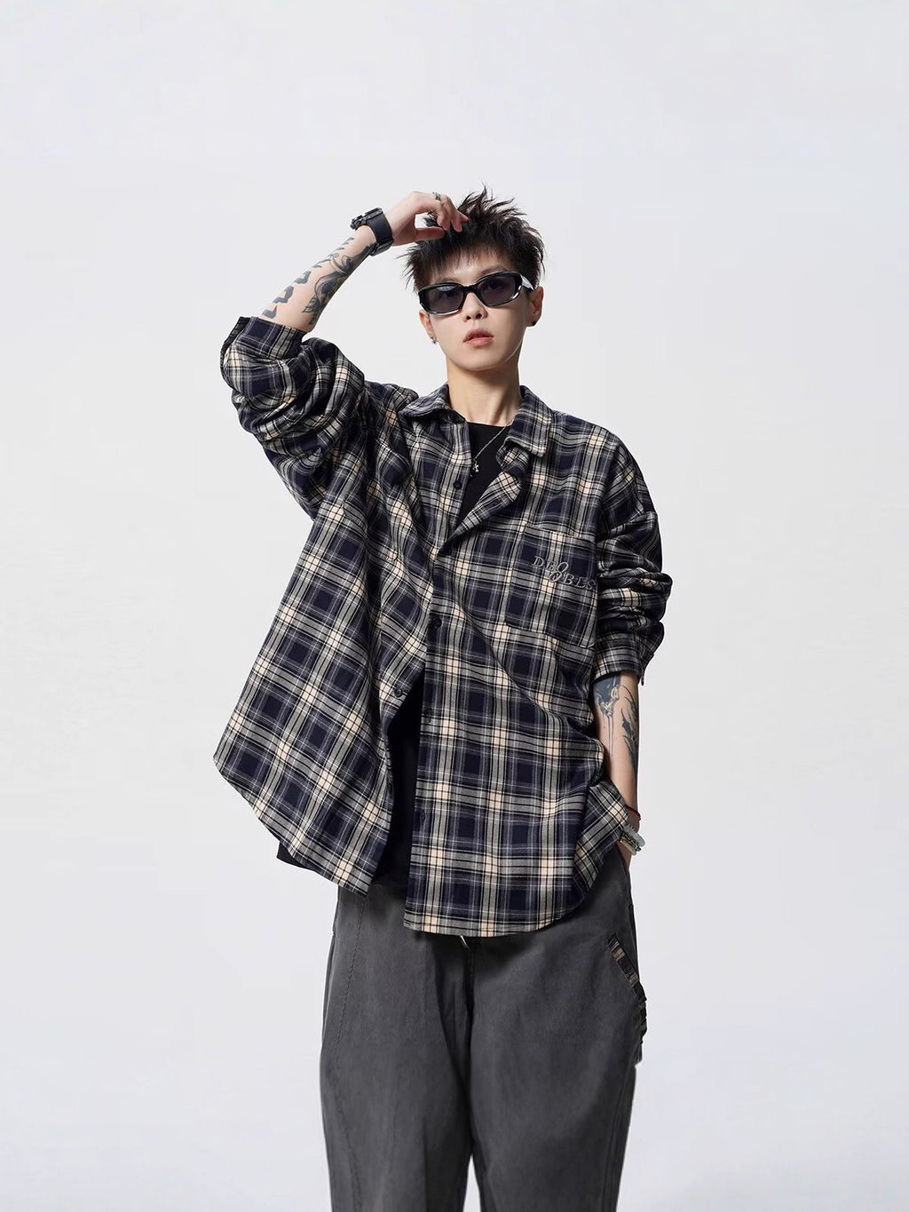 Spring and Autum Cotton Large Size Men's Long-Sleeved Plaid Shirt Men's Trendy American Retro Loose Casual Shirt Jacket