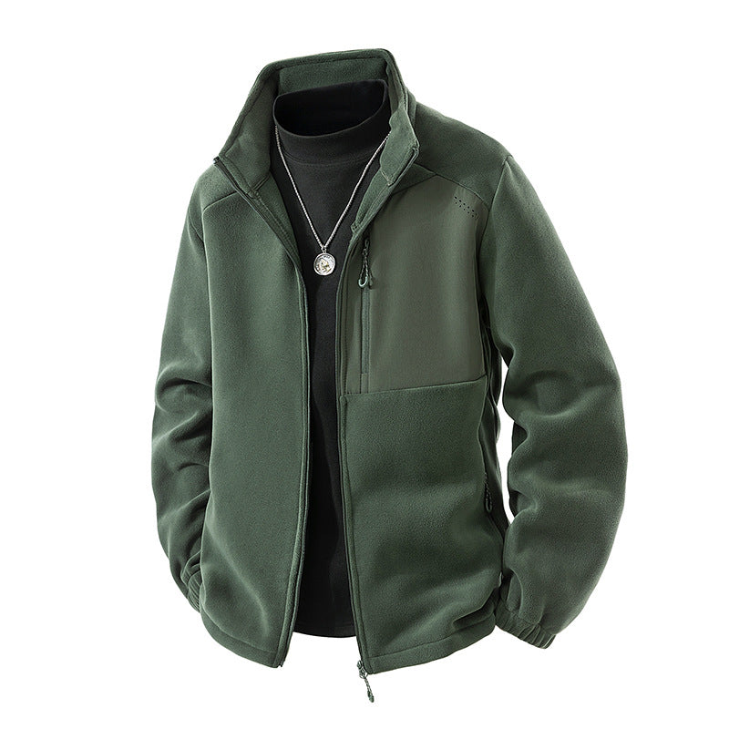 Autumn and Winter New Polar Fleece Jacket Men's Fleece-Lined Thickeneded Warm Youth Stand-Up Collar Fleece Sports Casual Jacket