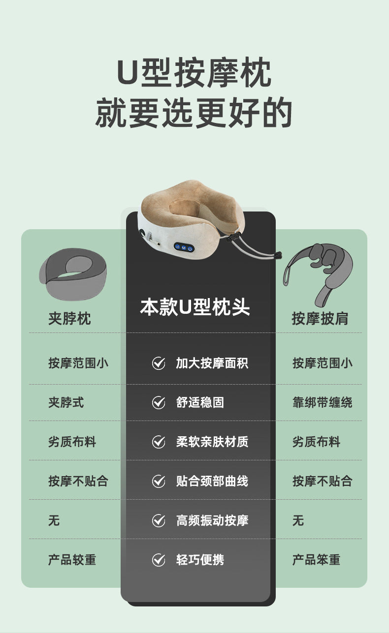 Multifunctional U-Shaped Pillow Memory Foam Portable Car Travel Electric Neck Cervical Spine Massager U-Shaped Massage Pillow