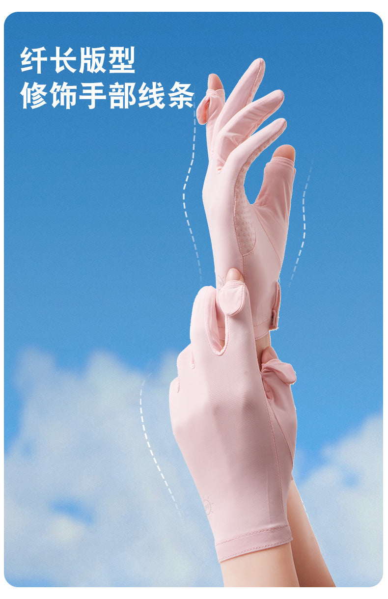Sun Protection Gloves for Women in Summer Outdoor Sports Cycling Cool Thin Non-Slip Finger Leakage Ice Silk Gloves Anti-Uv F4