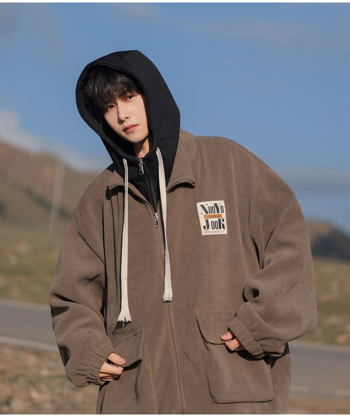 2025 Autumn New Large Size Men's Jackets Fashion Loose Hooded Fake Two-Piece Jackets Trendy Label Tops for Men