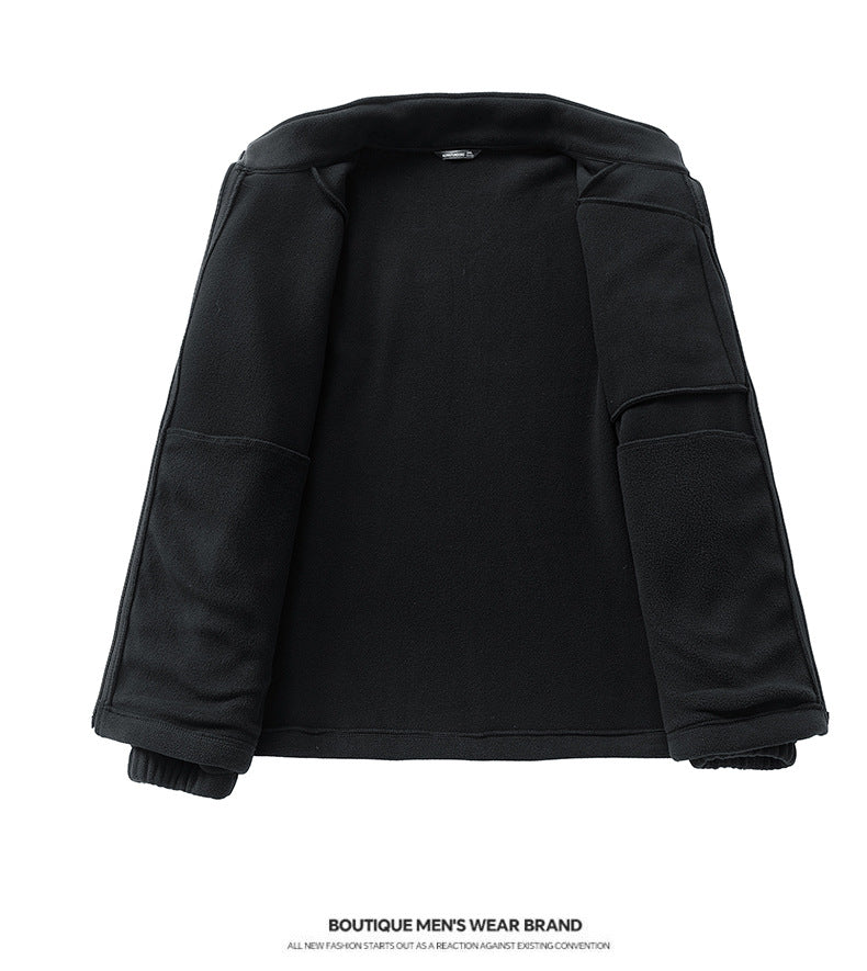 Autumn and Winter New Polar Fleece Jacket Men's Fleece-Lined Thickeneded Warm Youth Stand-Up Collar Fleece Sports Casual Jacket