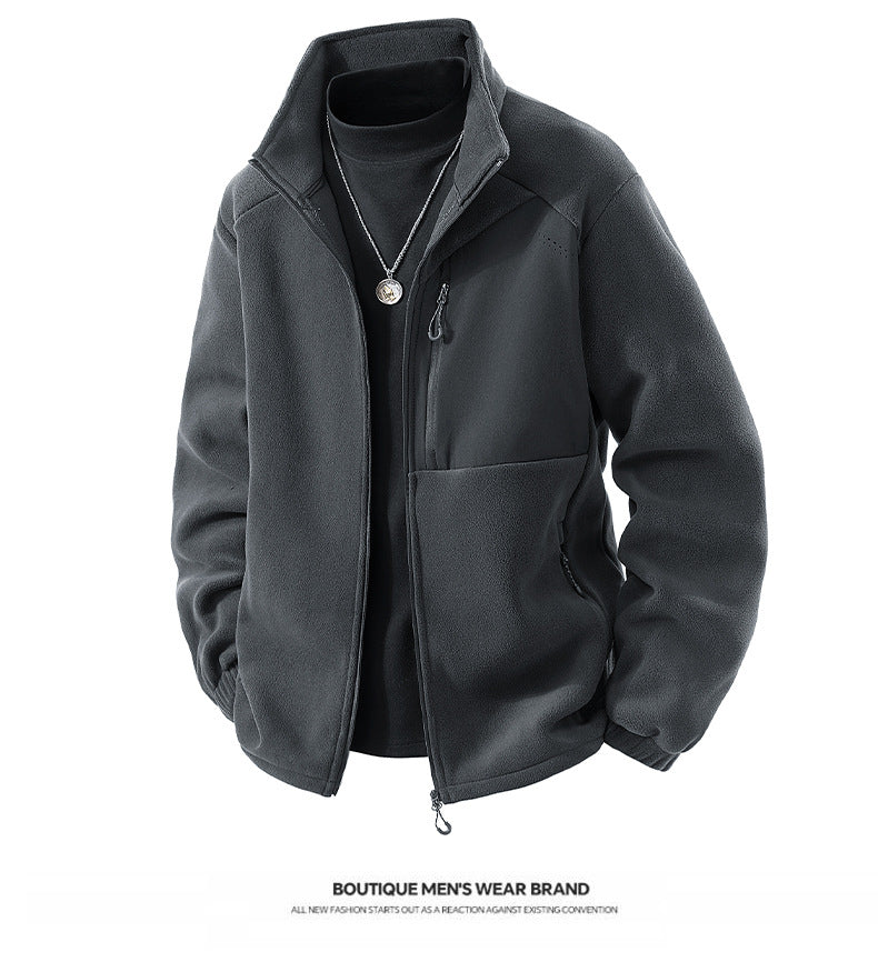 Autumn and Winter New Polar Fleece Jacket Men's Fleece-Lined Thickeneded Warm Youth Stand-Up Collar Fleece Sports Casual Jacket