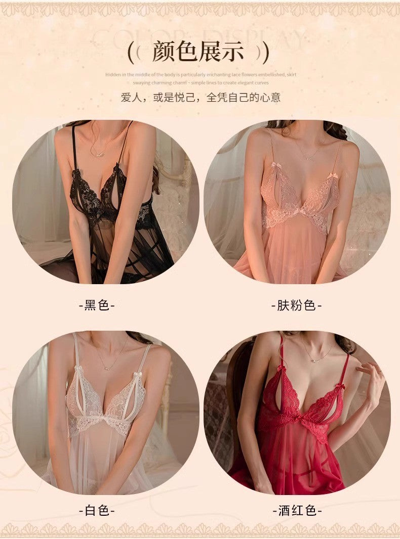 Sexy Women's Summer Mesh Nightgown 2026 New Style Lace Lingerie for Small Busts, Pure Desire Style Camisole Nightdress with a High-End Feel