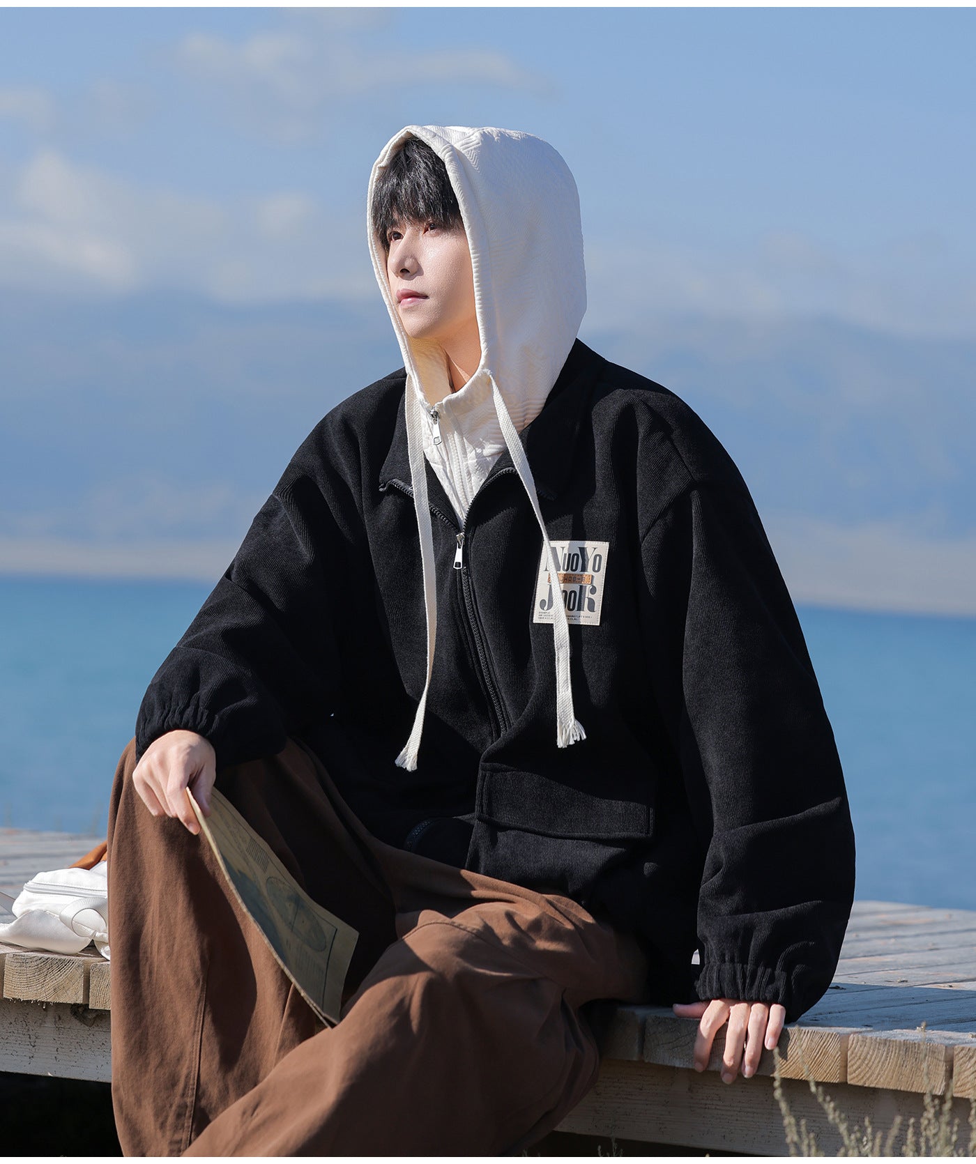 2025 Autumn New Large Size Men's Jackets Fashion Loose Hooded Fake Two-Piece Jackets Trendy Label Tops for Men