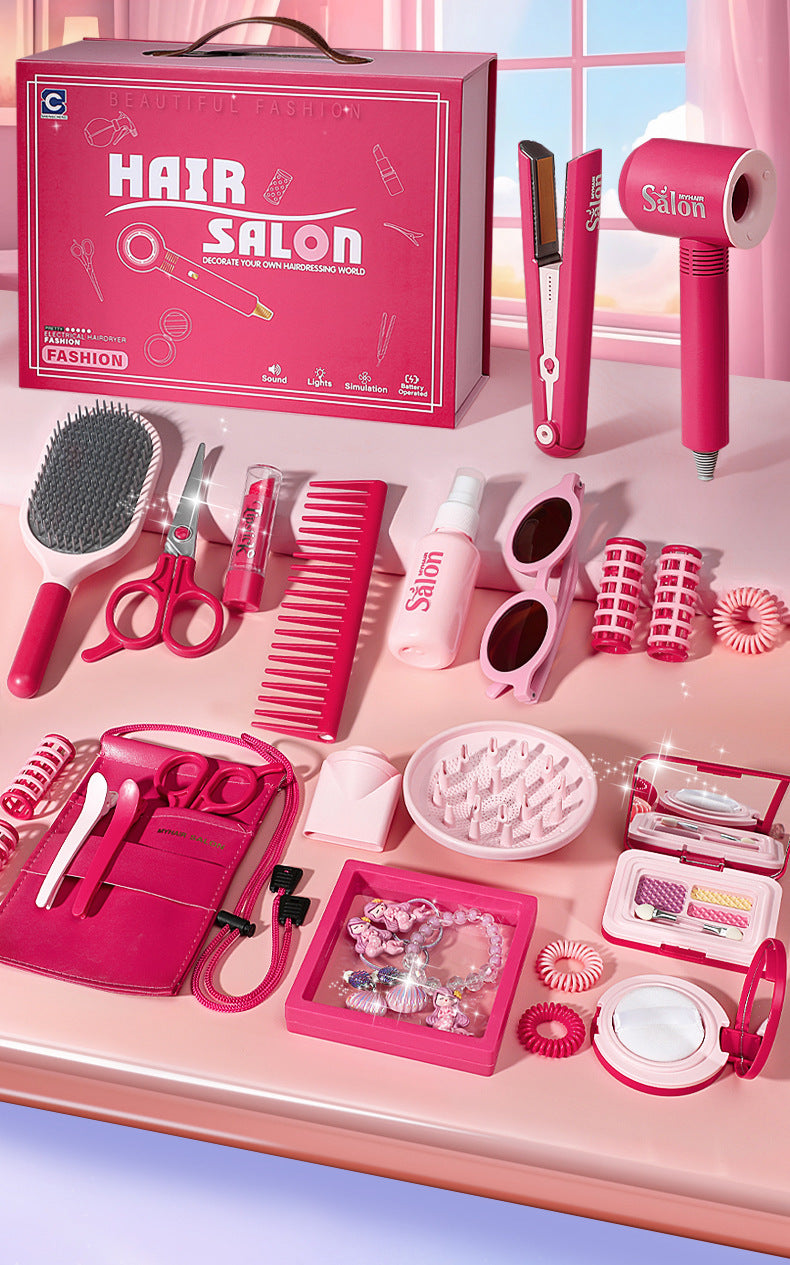 Children's Barber Toy Set Play House Girls Birthday Gift Hair Salon Dressing Toy