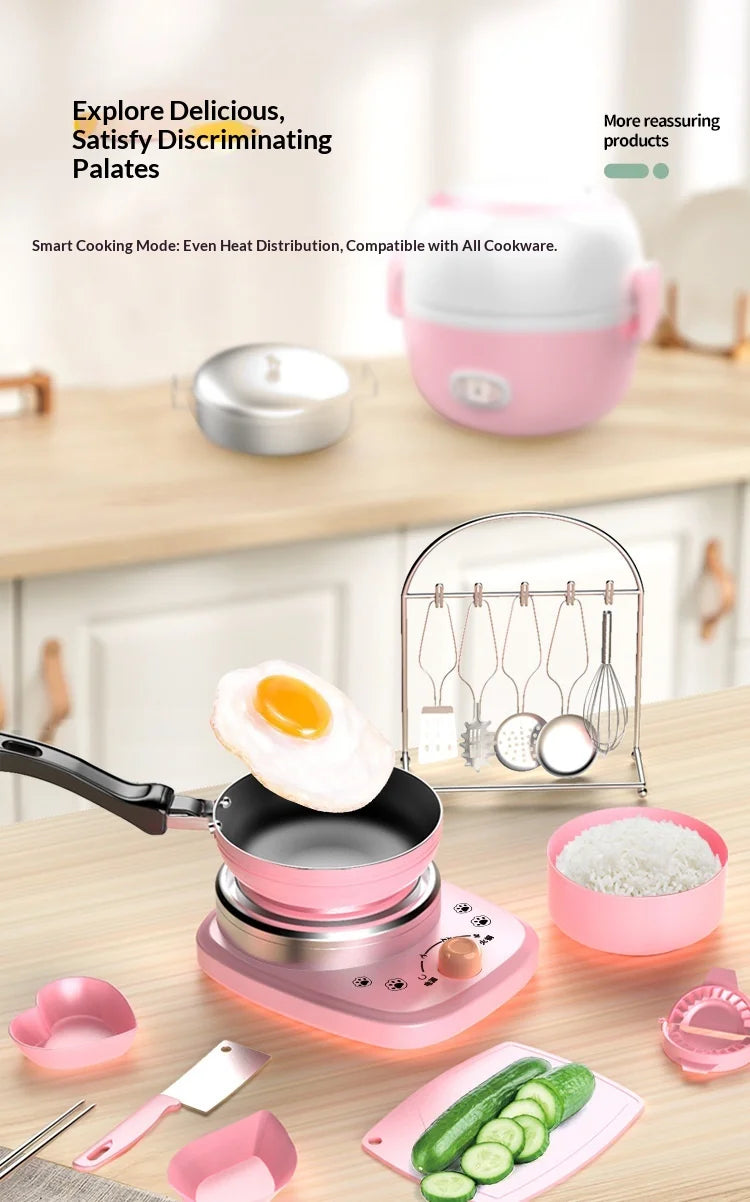 Wholesale Mini Electric Cooktop Kids Real Cooking Pretend Play Kitchen Toy Full Set With US UK EU Plug For Girls Role Play Game