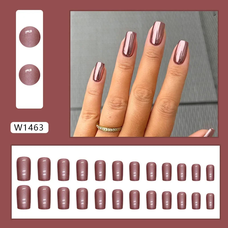 New Short Ballet 24 Pcs Fake Nail with Jelly sticker Press on False Nails Wearable Round Head Oval Full Cover Nail Tips