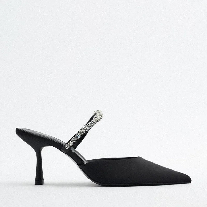 Rhinestone Heels Slingback High Heels Women Pumps 2023 Women's Mules Elegant Modern High-heeled Sandals Pointe Party Shoes