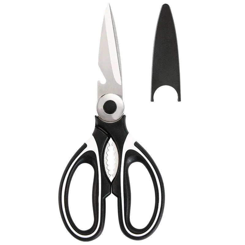 Stainless Steel Kitchen Scissors Multifunctional Household Chicken Bone Scissors With Lid Can Be Opened To Clip Walnuts