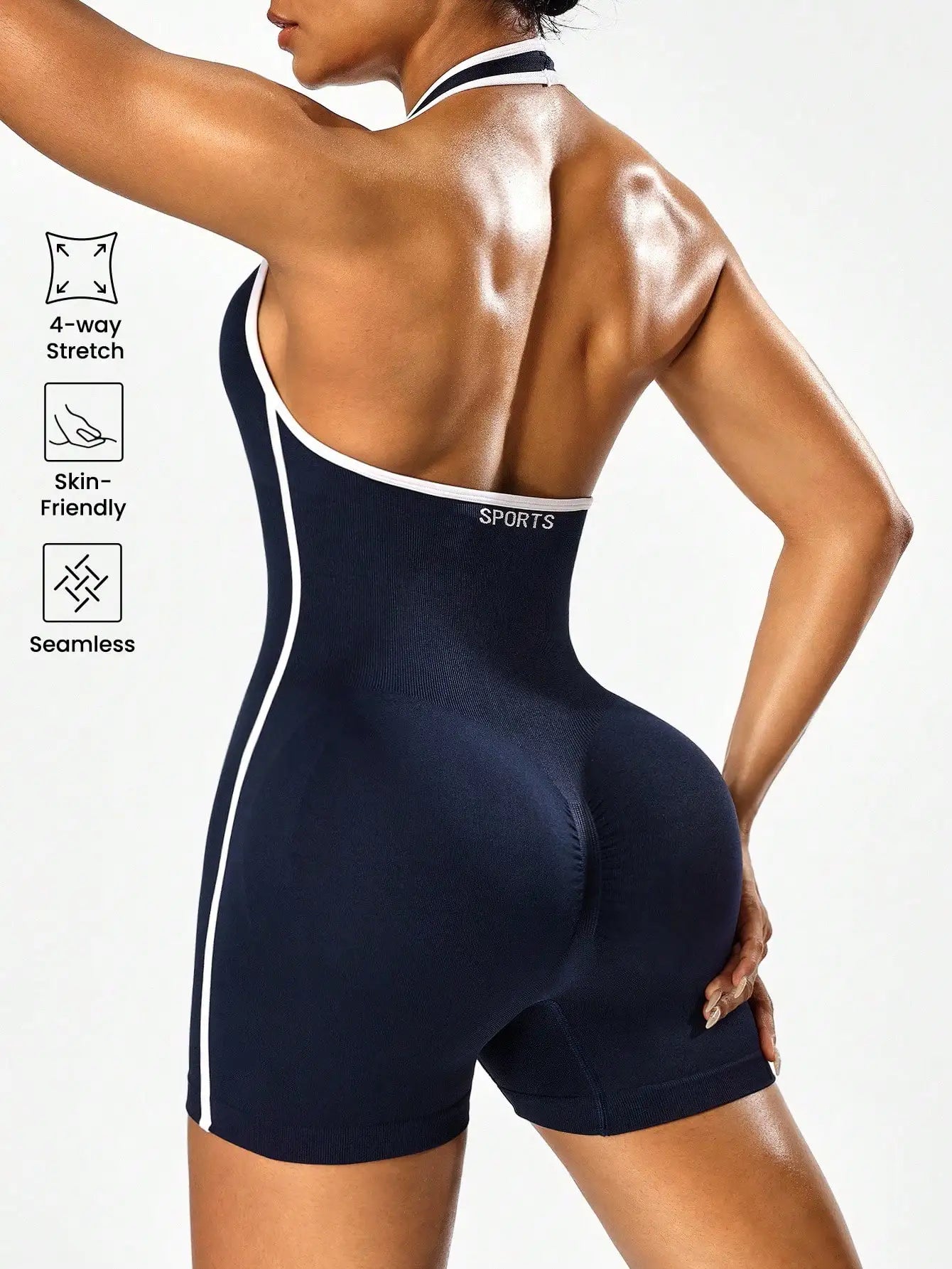 Cross-body yoga jumpsuit with color-blocking design, backless workout jumpsuit for women, outerwear for cross-border fitness and