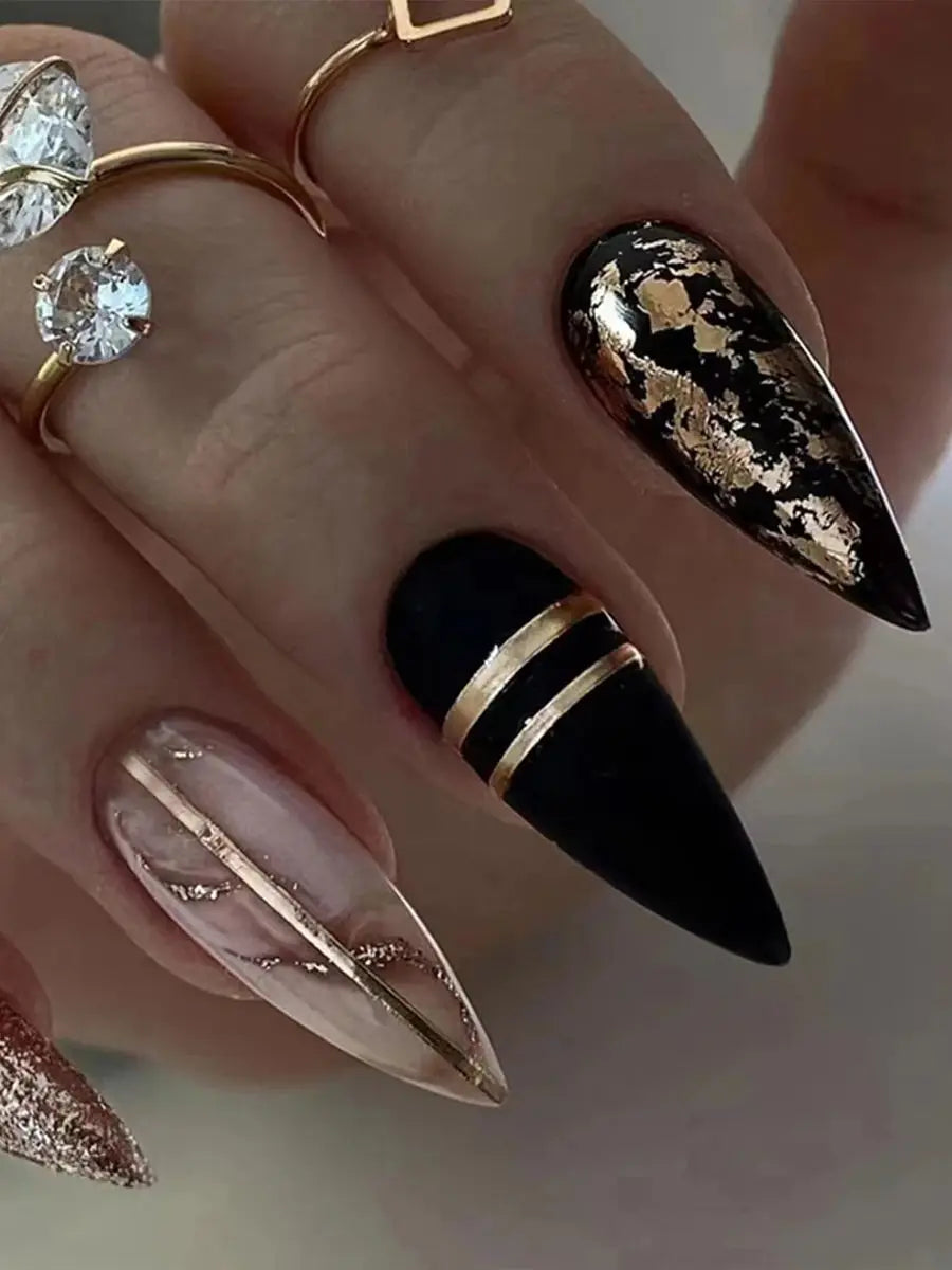 24 pieces of new French-style press-on nails (fashionable fake nail stickers), paired with 1 piece of jelly glue and 1 nail file