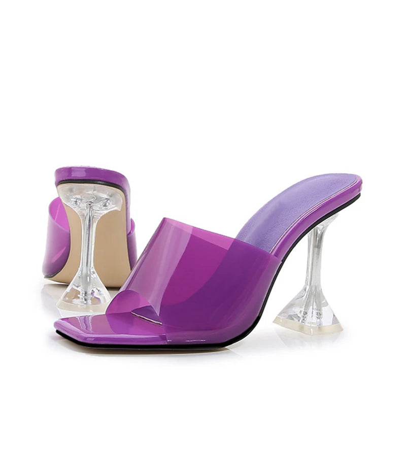 Liyke 2026 New Transparent Crystal Clear Heels Women Slippers Candy Color PVC Shoes Female Mules Slides Summer Sandals Size 46
