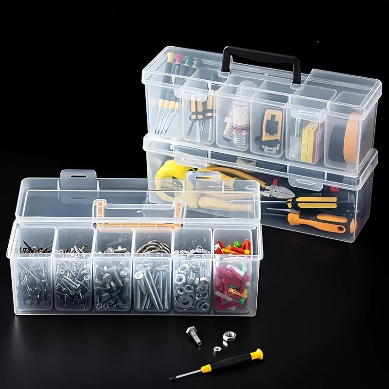 Professional 7-Piece Tool Organizer Set,Transparent Parts Storage with Dividers-Portable Case for Screws,Wrenches & DIY Hardware