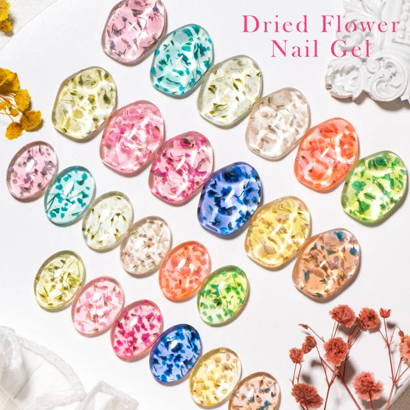 5ml Pink Dried Flower Nail Gel Polish Semi Permanent Natural Flower Fairy Nail Art Gel Soak Off UV Painting Varnishes For Nails