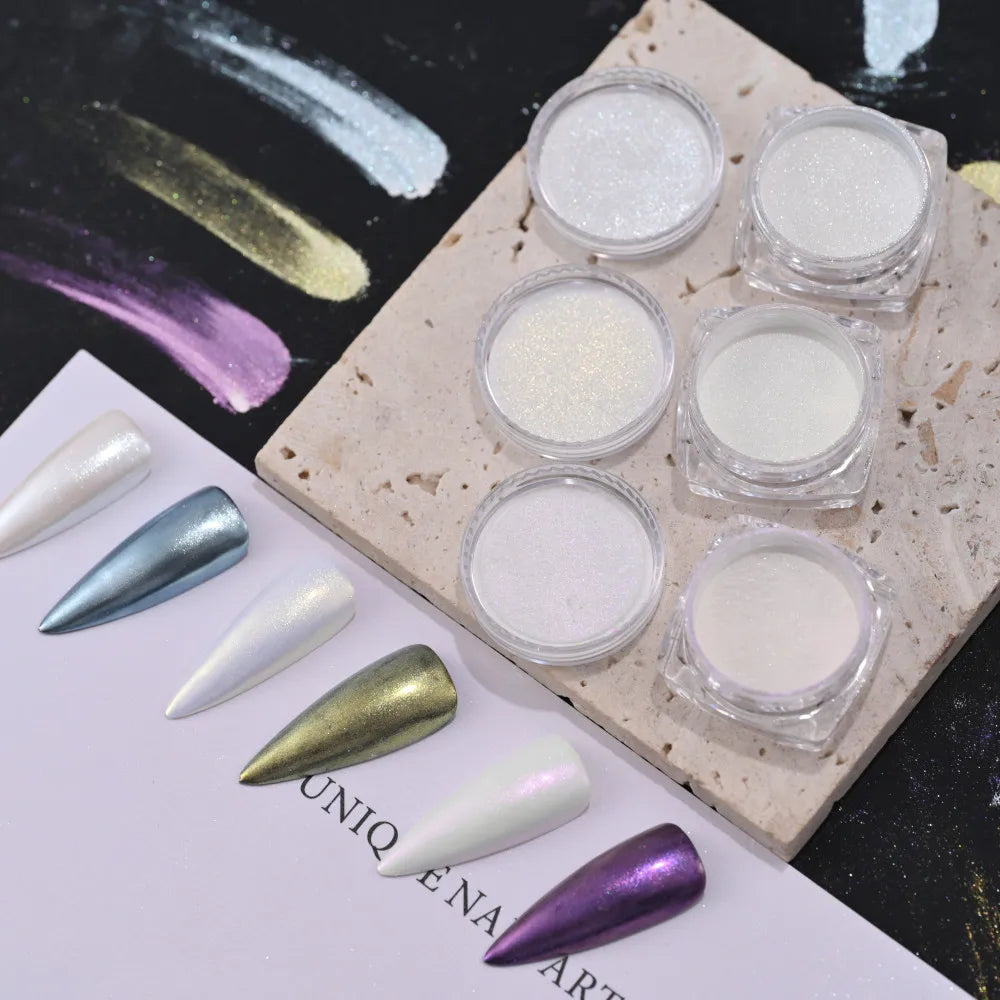 Pearl White Nails Glitter Aurora - Hailey Bieber Nails Moonlight Powders Fritillary Shell Mirror Pigment Nail Decoration